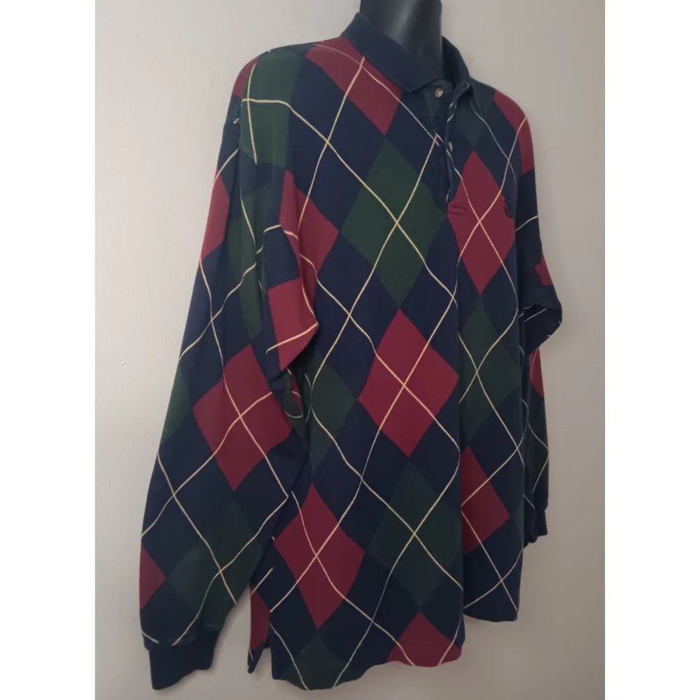 Vintage 90s Nautica Men's XL Polo Rugby Argyle Shirt L/S EUC - Picture 4 of 10
